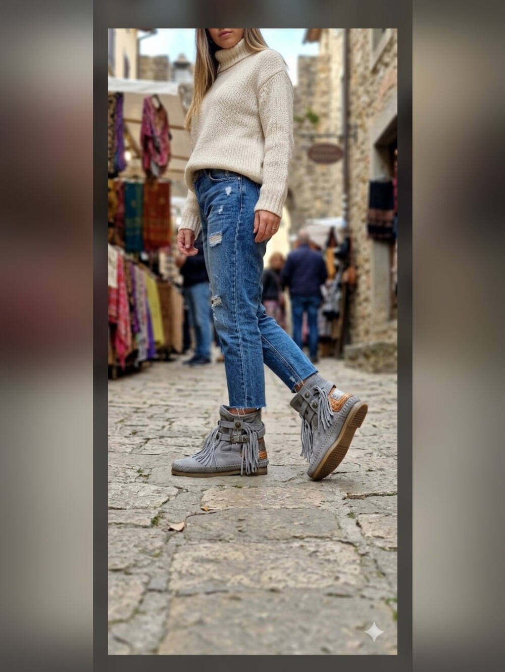 Karma of Charme Grey Suede Fringe Moccasin Boots Made in Italy